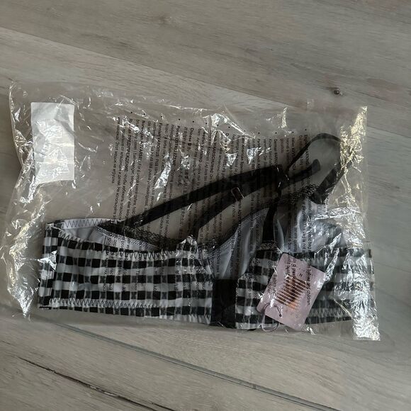 Savage X Fenty Gingham Remix Unlined Plunge Bra Logo Check Print 40D NWT in pkg - Picture 5 of 7